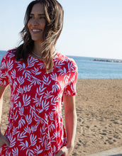Load image into Gallery viewer, Women's Red Leaf Print Jersey Maxi Dress with Pockets
