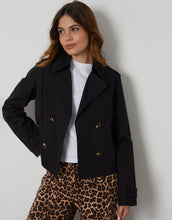 Load image into Gallery viewer, Women's Black Double Breasted Cropped Trench Coat
