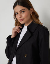 Load image into Gallery viewer, Women's Black Double Breasted Cropped Trench Coat
