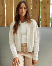 Load image into Gallery viewer, Women's Beige Cable Knit Zip-Up Bomber Jacket
