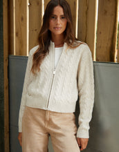 Load image into Gallery viewer, Women's Beige Cable Knit Zip-Up Bomber Jacket

